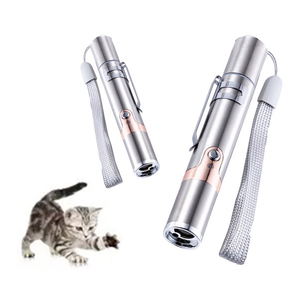 SHELLTON 3pcs Cat Toys, 2 Pieces USB Rechargeable Cat Light and 1 Bell, Pet Chase Toy for Fun Playing Training Exercise Indoors, Interactive Kitten Toy for Indoor Cat, Flashlight Cat Wand Light