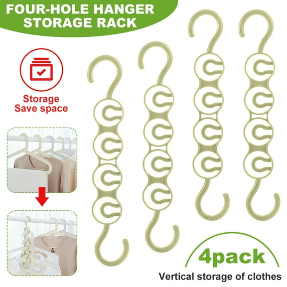 SHELLTON 4 Pack Space Saving Hangers Multi-functional Clothes Hangers 5 Slots Magic Hanger Cascading Hanger Updated Hook Design Closet Organizer Hanger(Green)