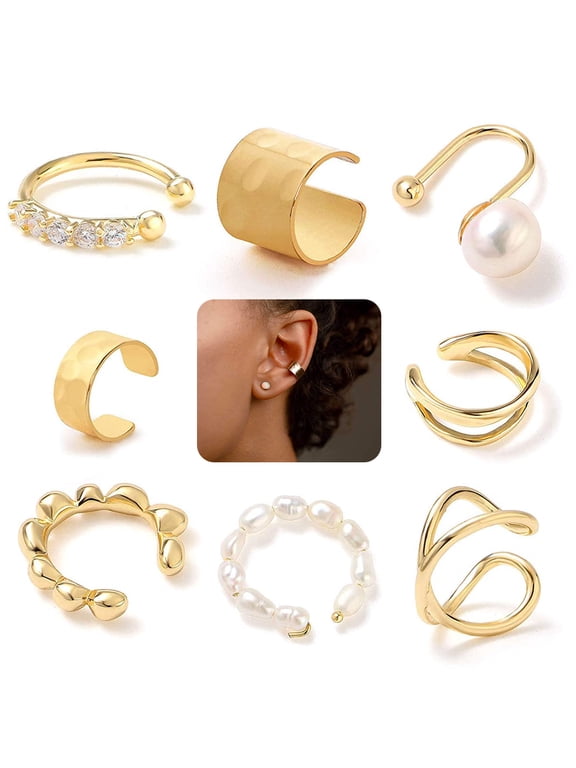 8 Pcs Sparkling Ear Cuff Gold Earrings for women Earring Set