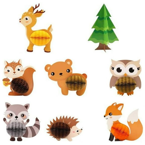 SHELLTON 8 Pcs Woodland Animals Honeycomb Centerpieces Forest Friends Woodland Creature 3D Table Decorations for Woodland Theme Baby Shower Birthday Decorations Wild Camping Party Supplies