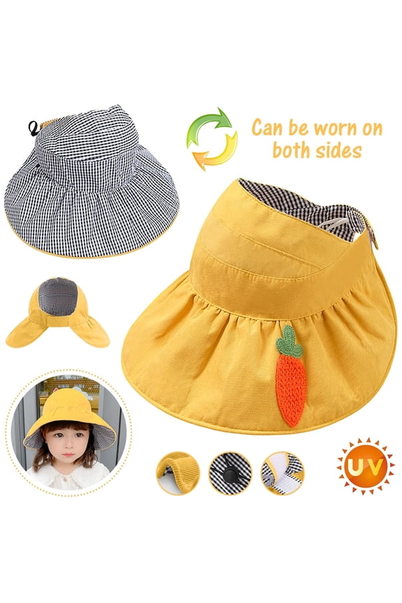 Adjustable Summer Kids Sun Hat, Outdoor Beach Play Hat, UPF 50+UV Sun Protection Hats, Double Sides Wide Brim Breathable Bucket Hat for 3-8 Years Old Boys and Girls, Yellow