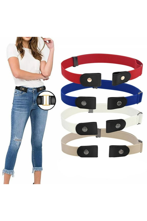 Buckle Free Adjustable Women Belt, No Buckle Invisible Elastic Belt for Jeans Pants Black