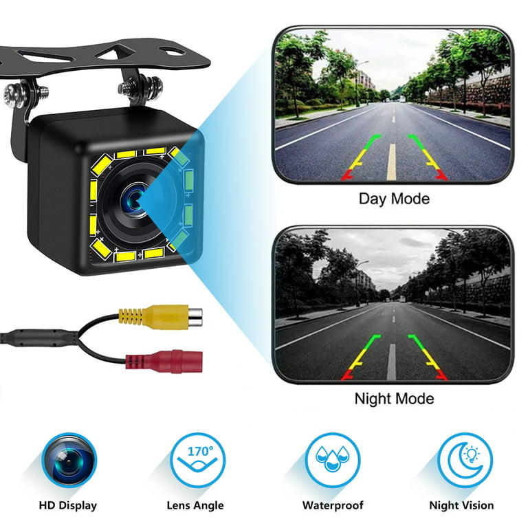INCLAKE Car Backup Camera, Rear View Camera Ultra HD 12 LED Night Vision,  Waterproof Reverse Camera 140° Wide View Angel with Multiple Mount Brackets