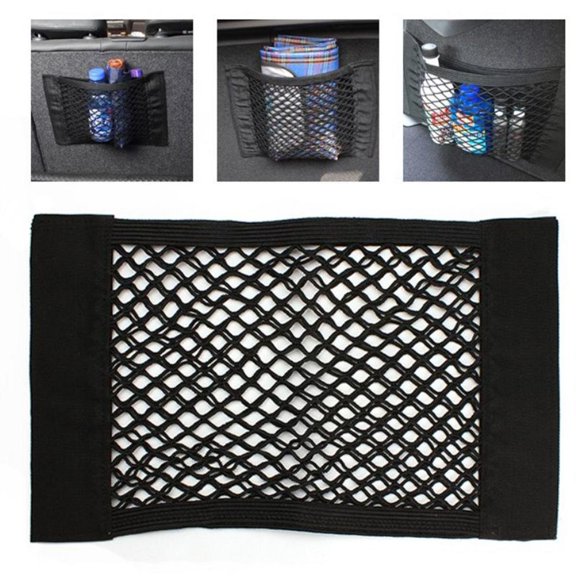 SHELLTON Car Storage Net, Double Layer Pocket Car Front Seat Center Elastic Mesh Net Storage Bag Organizer