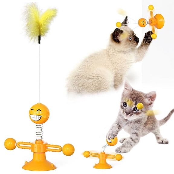 SHELLTON Cat Toy,Lovely Sucker Spring Plush Mouse Pet Teasing Play Interactive Toy Tease Cat Toy Windmill Cat Toy With Feather/Ball