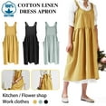 thumbnail image 1 of SHELLTON Cotton Linen Apron Cross Back Adjustable Apron for Women with Pockets Cute Pinafore Dress for Baking Chef Gardening Without Waist Ties Yellow, 1 of 7