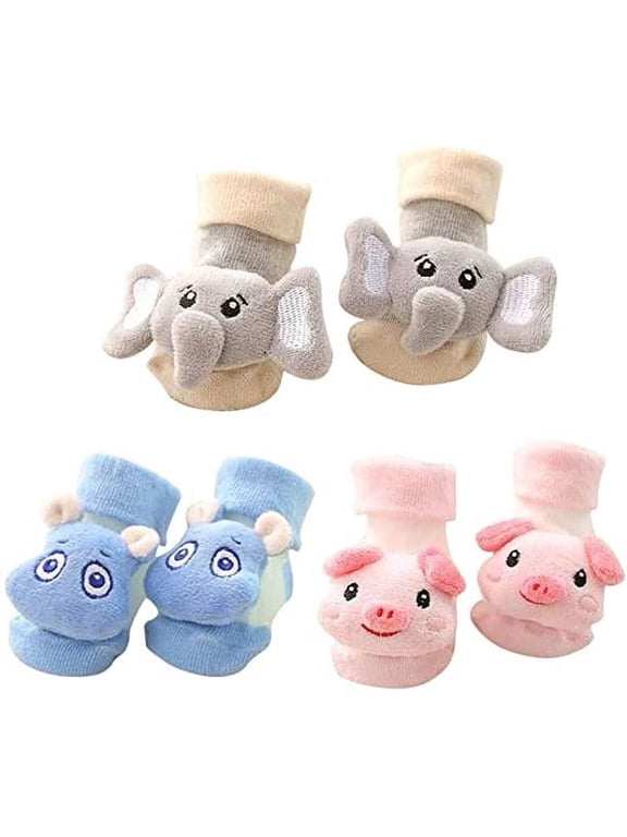 Cute 3D Cartoon Anti-Skid Baby Booties Sock Slipper Shoes Doll socks with bells (Set of 3)