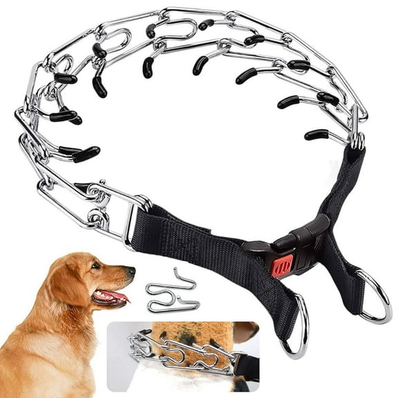 SHELLTON Dog Prong Collar, Dog Pinch Training Collar with Quick Release Snap Buckle And Adjustable Length for Small Medium Large Dogs L (Weight: Around 70 lbs)