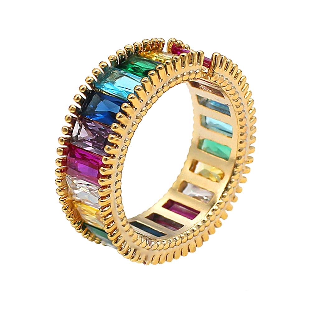 SHELLTON Eternity Rainbow Ring Wedding Band for Women, Alloy Cutting ...