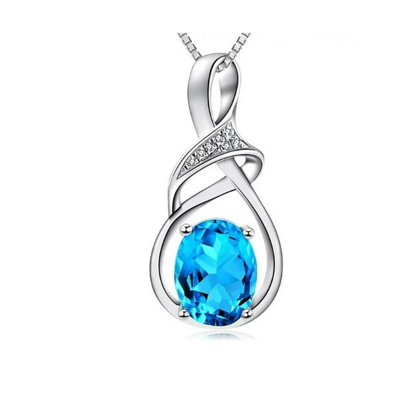 SHELLTON Fine Jewelry Natural Gemstone Sterling Silver Amethyst Pendant Necklace, Sterling Silver Sapphire Necklace for Mothers Day Gifts, Blue