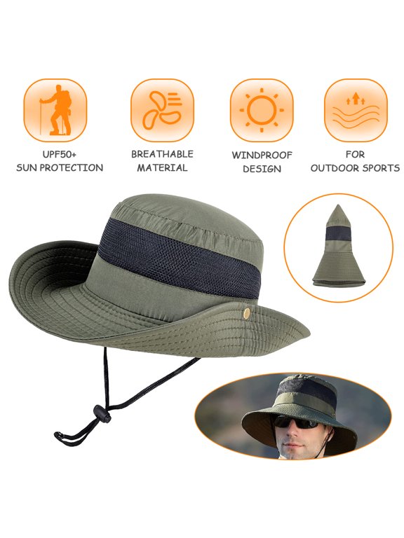 Fisherman Bucket Cap Nylon Wide Brim Sunshade Anti UV Waterproof Folding Portable Outdoor Hat Head Wear With Adjustable Chin Strap Army green
