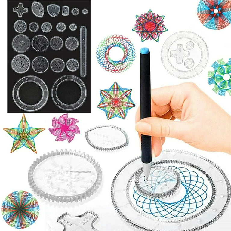 SHELLTON Geometric Template Drawing Tools,Creative Transparent Plastic  Spirograph Drawing Set, , Drawing Curve Template Rulers for Kids School  Accessories 
