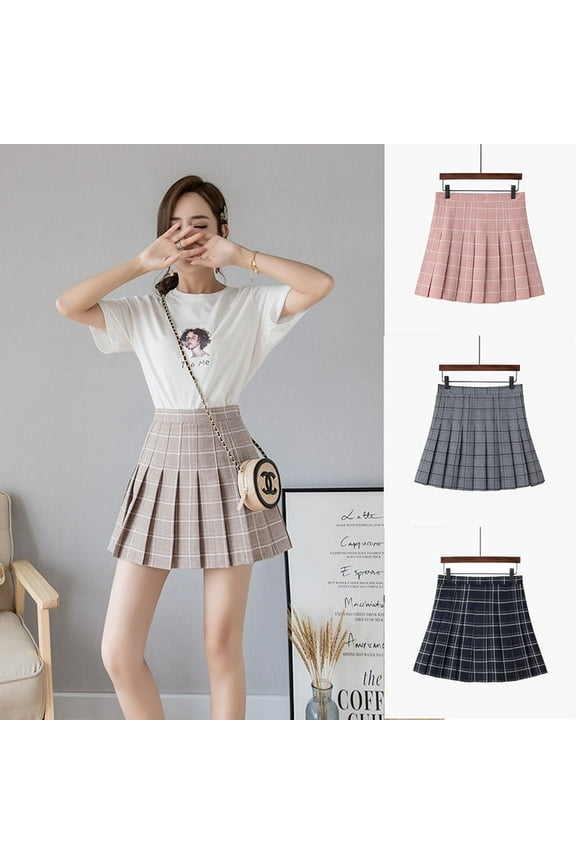 Girls High Waisted Plain Pleated Skirt Skater Tennis School Uniforms A-line Mini Skirt Lining Shorts, blue, XXL