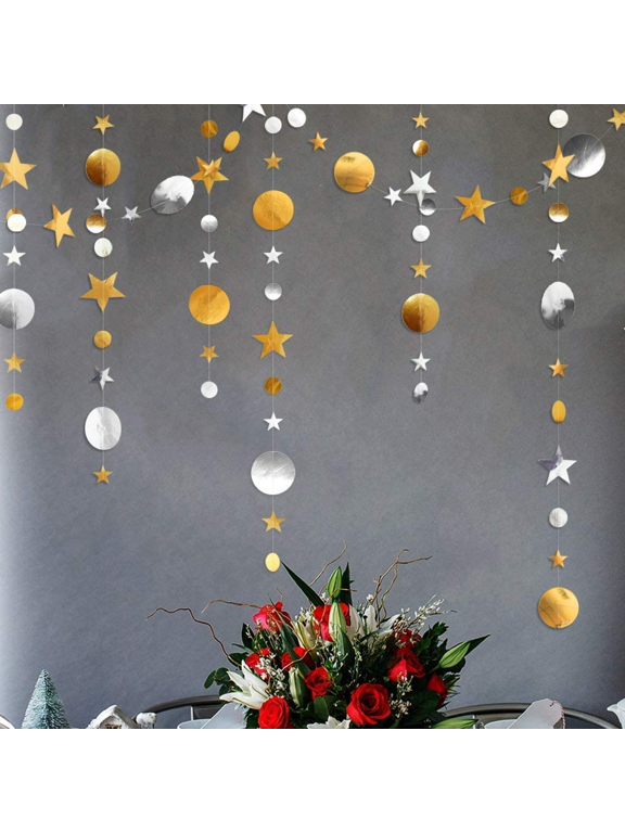 Gold And Silver Twinkle Little Star Party Garlands Glitter Hanging Moon Stars Decorations Kids Birthday Bday Baby Shower Wedding Ramadan EID Graduation Party Supplies