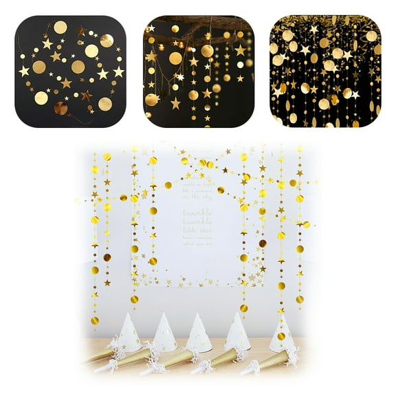 SHELLTON Gold Twinkle Little Star Party Garlands Glitter Hanging Moon Stars Decorations Kids Birthday Bday Baby Shower Wedding Ramadan EID Graduation Party Supplies