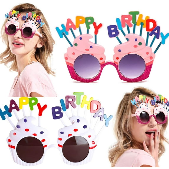 SHELLTON Happy Birthday Party Sunglasses - Number Crystal Frame, Party Favors, Wedding, Funny Costume Sunglasses, Novelty Eyewear Celebration Decoration for Kids and Adults 2 Pack