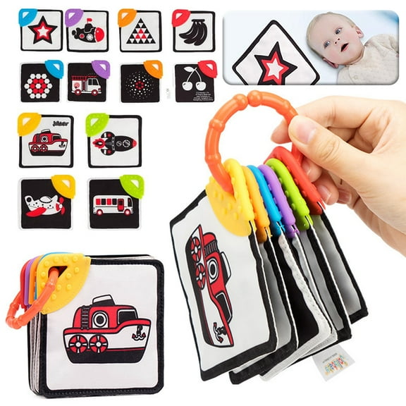 SHELLTON High Contrast Baby Flashcards, Black and White Newborn Brain Development Toys, Visual Stimulation Learning Activity Cards for 0-36 Months, 6 PCs 12 Pages 4.3*4.3'' Educational Infants Gift