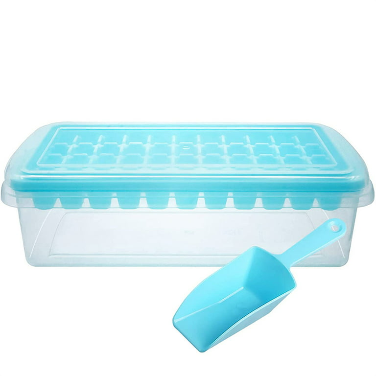 SHELLTON Ice Cube Tray With Silicone For Freezer Comes with Ice Container  Scoop and Cover,Blue 