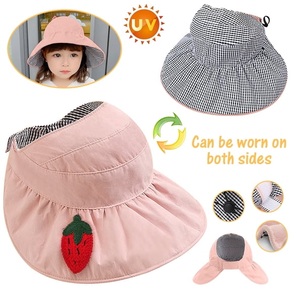 SHELLTON Kids Sun Hat, UPF 50+UV Sun Protection Hats, Double Sides Wide Brim Breathable Bucket Hat, Adjustable Summer Outdoor Beach Play Hat for 3-8 Years Old Kids, Pink