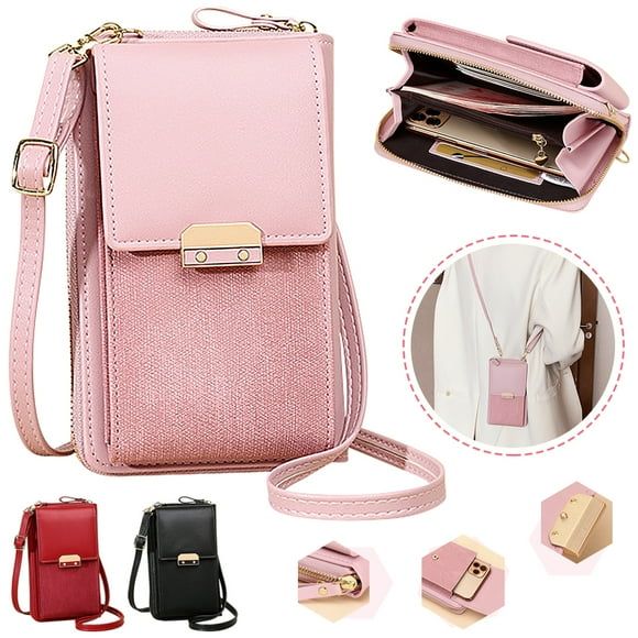 SHELLTON Lightweight Crossbody Phone Bag for Women, Small Shoulder Bag Cell Phone Wallet Purses and Handbags with Credit Card Slots Fits for iPhone 11 Pro Max XR XS X Galaxy Huawei, Pink