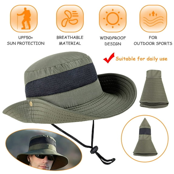 SHELLTON Men And Women's Sun Protection Floppy Visor Bucket Hat Outdoor Large Brim Hat Uv Protection Sun Hat Fisherman Hat Army green