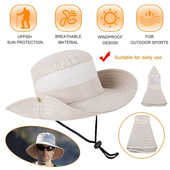 SHELLTON Men And Women's Sun Protection Floppy Visor Bucket Hat Outdoor Large Brim Hat Uv Protection Sun Hat Fisherman Hat Beige