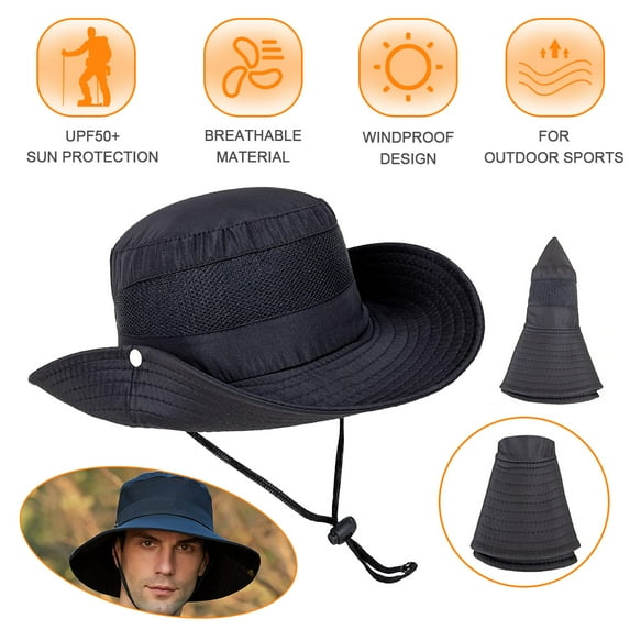 SHELLTON Men And Women's Sun Protection Floppy Visor Bucket Hat Outdoor Large Brim Hat Uv Protection Sun Hat Fisherman Hat Black