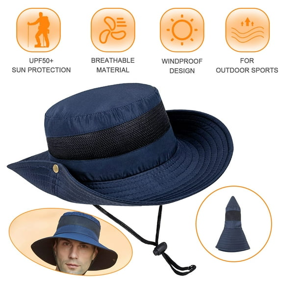 SHELLTON Men And Women's Sun Protection Floppy Visor Bucket Hat Outdoor Large Brim Hat Uv Protection Sun Hat Fisherman Hat Navy Blue