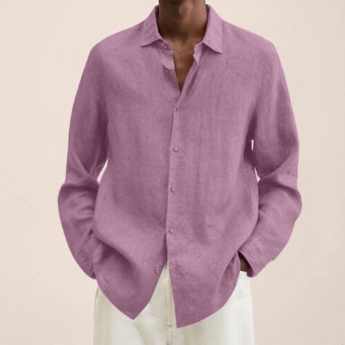 SHELLTON Mens Long Sleeve Linen Shirt Summer Loose Fit Lightweight Button Down Shirt