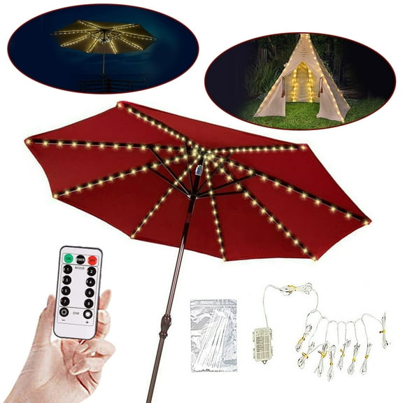 SHELLTON Patio LED Umbrella String Lights, 104 LEDs 8 Lighting Mode with Remote Control Umbrella Lights Battery Operated Waterproof Outdoor Lighting for Patio Umbrellas Outdoor Use(Warm White)