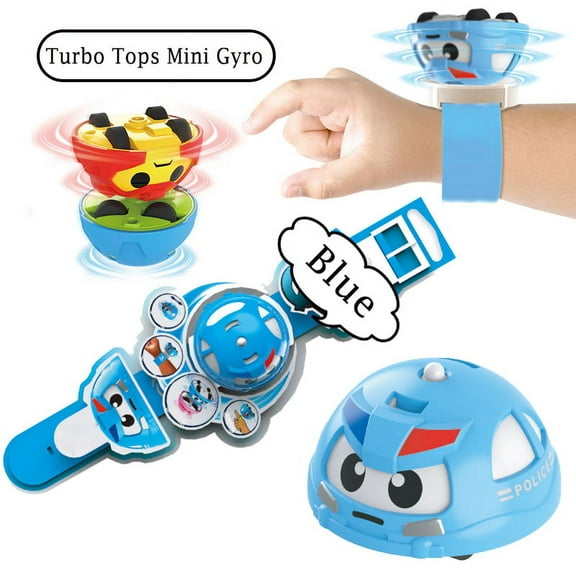 SHELLTON Pull Back Cars Toys, Turbo Tops Mini Gyro Car, Push Go Friction Powered Car, Preschool Gifts for Kids, Blue