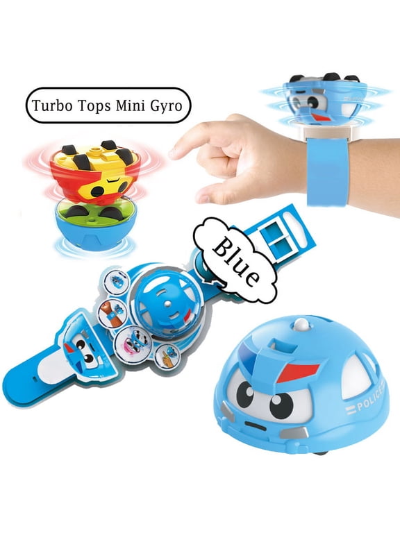 Pull Back Cars Toys, Turbo Tops Mini Gyro Car, Push Go Friction Powered Car, Preschool Gifts for Kids, Blue