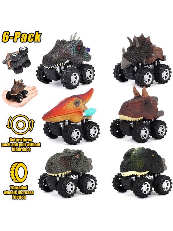 Pull Back Dinosaur Cars Set of 6, Dino Cars Toys with Big Tire Wheel for 3-7 Year Old Boys Girls Creative Educational Christmas Birthday Gifts for Kids