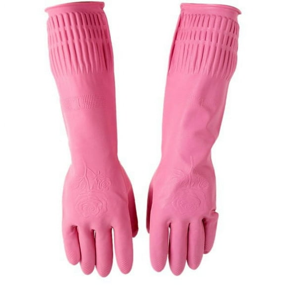 SHELLTON Rubber Waterproof Extra Long Dishwashing Cleaning Household Kitchen Gloves-Medium 38cm / Pink