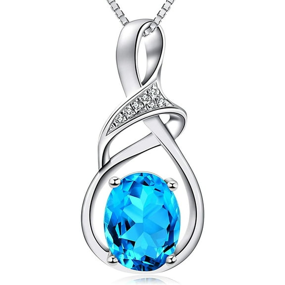 SHELLTON Simulated Diamond Emerald Necklace for Mom Girlfriend Gifts, Sterling Silver Amethyst Aquamarine Necklace with 18 Inch Silver Chain, Blue