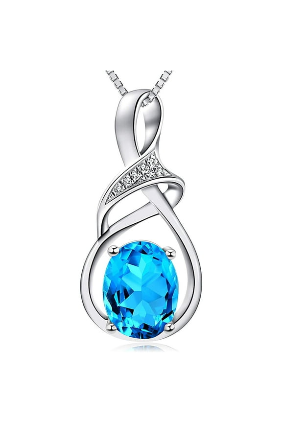Simulated Diamond Emerald Necklace for Mom Girlfriend Gifts, Sterling Silver Amethyst Aquamarine Necklace with 18 Inch Silver Chain, Blue