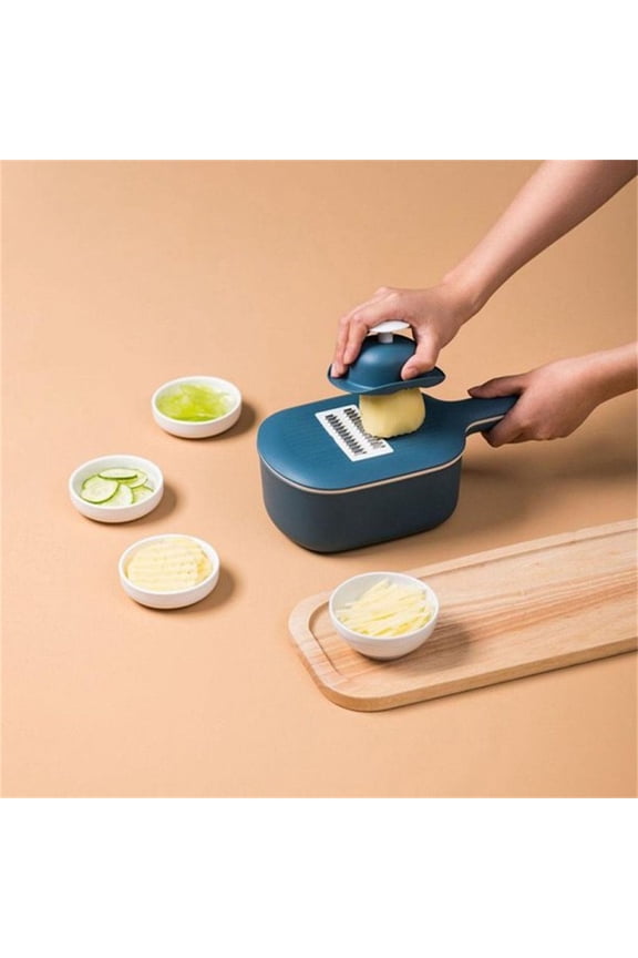Slicer, 4 in 1 Fruit and Vegetable Slicer, Multi Function Veg Cutter, Interchangeable Stainless Steel with Food Container, Peeler, Hand Protector, Julienne Slice for Potato Tomato Onion