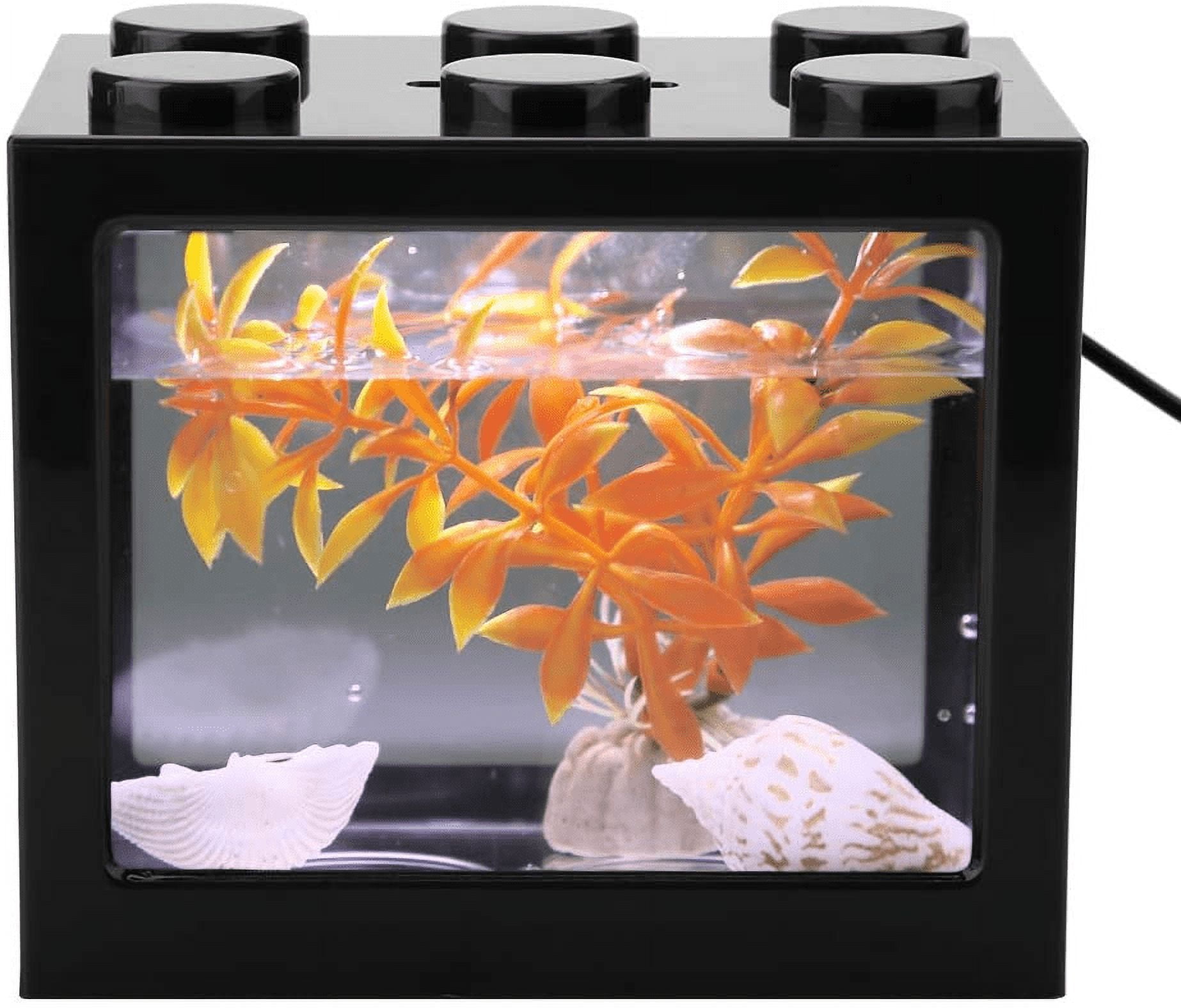 Small Betta Fish Tank,Snowy Mountain Aquarium Tank Kit with LED Lighting  0.4 Gallon Beta Fish Tank Set,Fish Bowl Accessories (Fish Tank)