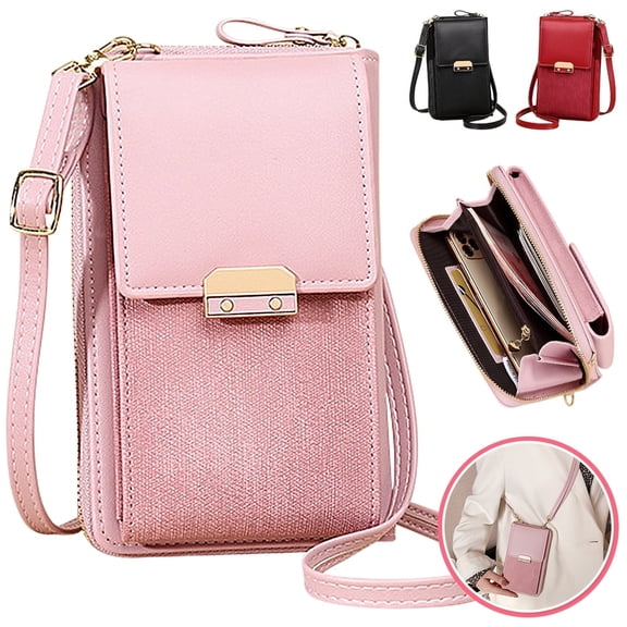 SHELLTON Small Crossbody Cell Phone Purse for Women, Mini Messenger Shoulder Bag Wallet with Credit Card Slots, Adjustable Cell Phone Bag Fits for iPhone 11 Pro Max XR XS X Galaxy Huawei, Pink