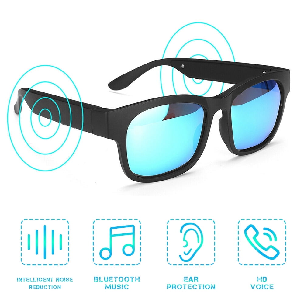 SHELLTON Smart Glasses Wireless Bluetooth Sunglasses for Open Ear Music and Hands free Calls Men and Women Polarized Lenses IP4 Waterproof Connected to Phones and Tablets Blue Walmart