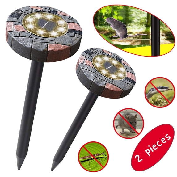 SHELLTON Solar Powered Mole Repellent(2 Pack), Ultrasonic Pest Repeller, Vole Rodent Repellant, Also Repels Away Snake Gopher Chipmunk, Use in Outdoor Garden Lawn White