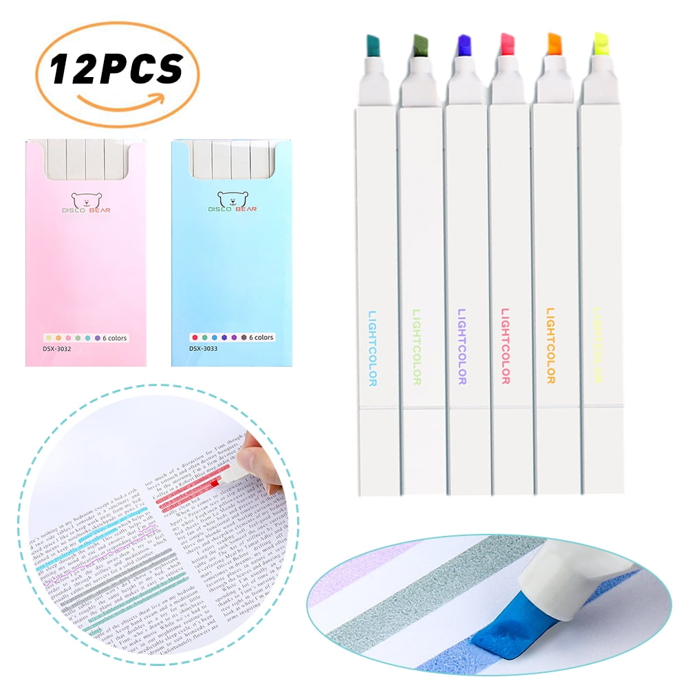 SHELLTON Student Highlighter Marker 12 Colors Dual Tip Colored Pens