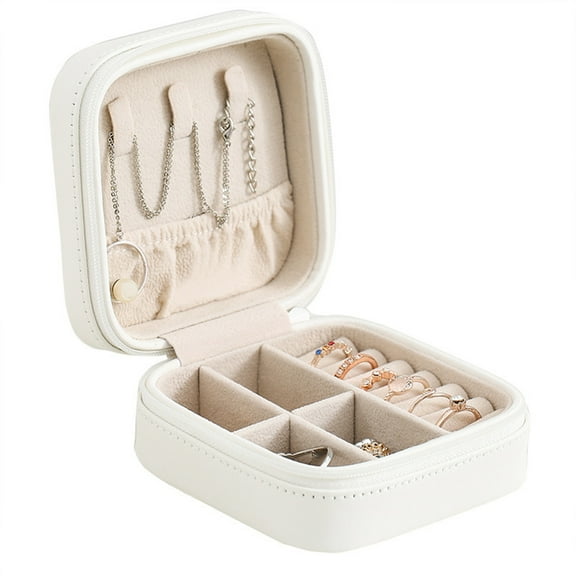 SHELLTON Travel Jewelry Organizer,Mini Portable Jewelry Box,Leather Jewellery Ring Organizer Case Storage for Rings Earrings & Necklace for Women Girls,White