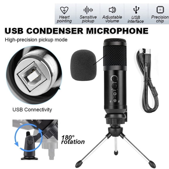 SHELLTON USB Condenser Microphone Mic Kit Tripod Stand For Recording YouTube PC Game Chat