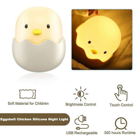 SHELLTONTECH Night Light for Kids Baby Nursery Lamp with Touch Controls Cute Chick Bedside Nightlight for Nursing/Breastfeeding | USB Rechargeable | Newborn or Toddler Bedroom Decor