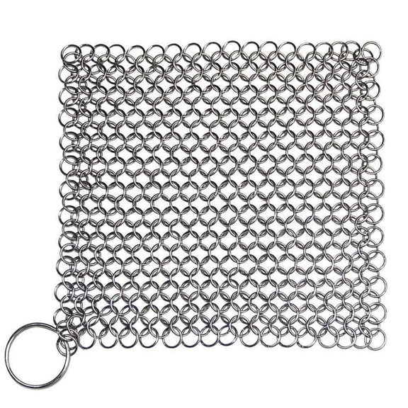 SHELLTONTECH Stainless Steel Cast Iron Skillet Cleaner Chainmail Cleaning Scrubber for Cast Iron Pan,Pre-Seasoned Pan,Griddle Pans, BBQ Grills and More Pot Cookware-Square 6x6 Inch