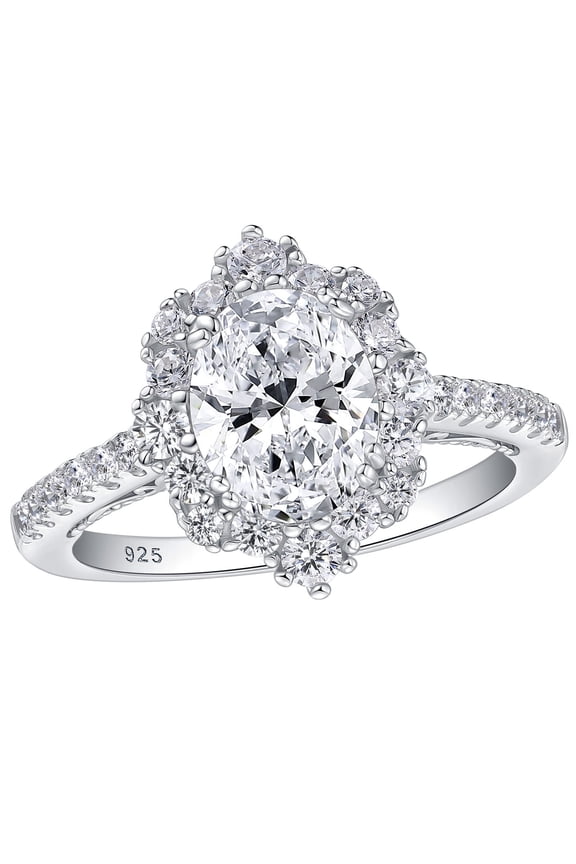 SHELOVES 2.7 Ct Oval Cut Engagement Ring for Women AAAAA Cubic Zirconia Floral Halo 925 Sterling Silver Size 7