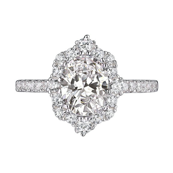 SHELOVES 2.7 Ct Oval Cut AAAAA Cubic Zirconia Floral Halo Engagement Ring for Women 925 Sterling Silver Size 7