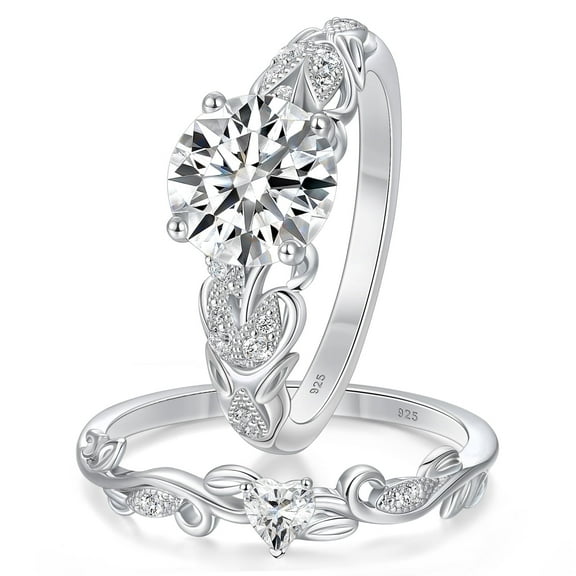 SHELOVES 2.85 Carat Wedding Rings Set For Women Leaf and Vine Engagement Rings for Her AAAAA CZ 925 Sterling Silver Size 7