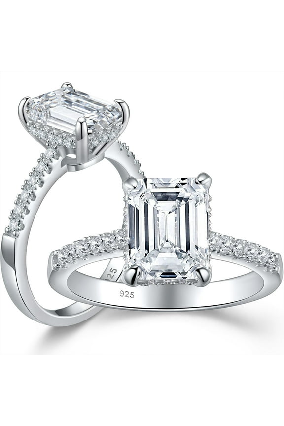 SHELOVES 3 Carat Emerald Cut Engagement Rings AAAAA White Cz 925 Sterling Silver Promise Wedding Ring Size 7